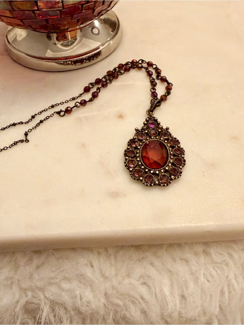 Vintage Avon Purple Rhinestone Filigree Statement Pendant Necklace - Picture 4 of 9
